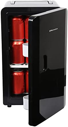 EMtronics EMMF16BLK Mini Fridge 16 Litre, 27 Can Portable AC+DC Power Cooler & Warmer, for Bedrooms, Cars, Offices; Skincare, Makeup, Cosmetics, Food (Black)