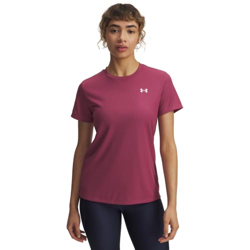 Under Armour Women's Tech Ribbed Short Sleeve Crew, (659) Fuchsia Dusk / / White, Medium