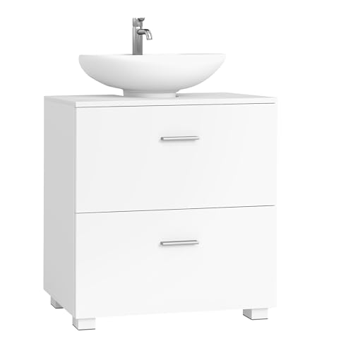 VASAGLE Custos Collection   Mueble Bajo Lavabo Móvil con 2 Amplios Cajones, Patas Altas, Apto para Varios Lavabos, 30 x 60 x 63,8 cm, Blanco Nube BBK521WB01