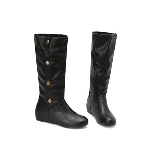 Knee High Boots Women's Extra Wide Round Toe height increasing insoles Long Boots