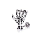 Pierced Owl 16GA Zombie Skeleton Claw 316L Surgical Stainless Steel Flat Back Labret Monroe Lip Cartilage Helix Tragus Conch Ear Lobe Stud (6mm (1/4'))