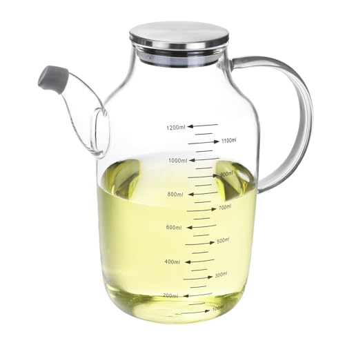 QWORK 1200ML/40Oz Large Glass Cooking Oil Bottle with Stainless Steel Lid, Oil & Vinegar Dispenser Bottle for Olive Oil, Vinegar, Soy Sauce, Kitchen No Drip Liquid Container by QWORK - Used condition - US$16.48