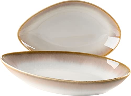 Mäser 931995 La Sinfonia, Servierschalen Set, ovale Keramik Deko Schalen in 2 Größen, moderner Vintage Look mit Farbverlauf von Beige zu Cremeweiß, Steinzeug Mäser 931995 La Sinfonia, Servierschalen Set, ovale Keramik Deko Schalen in 2 Größen, moderner Vintage Look mit Farbverlauf von Beige zu Cremeweiß, Steinzeug