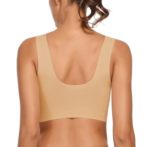 WOWENY Soutien Gorge sans Armature 85g Stretchy Zero Feel Bralette Femme Invisible Zero Couture Bra, Zero Marque sur la Peau, Ultra Confort Bustier, Bonnets Non-Amovibles Brassière, Brun, L – vue 2