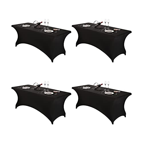 Image of FORLIFE 4Pack Spandex Table Covers,Fitted Tablecloth for Rectangular Tables, Stretch Patio Table Covers, Universal Spandex Table Cover for Wedding, Banquet, Party (6ft, Black)