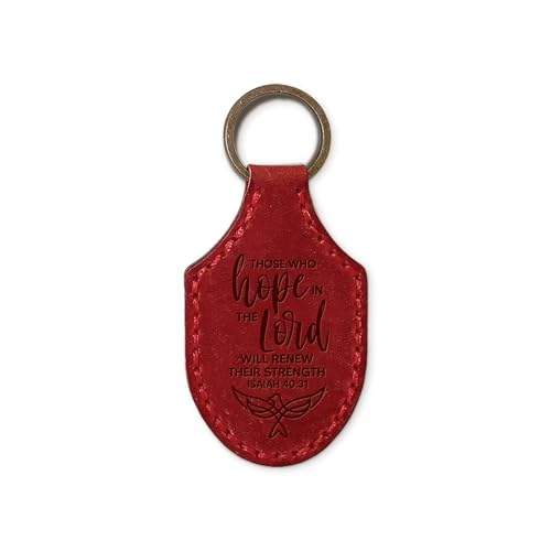 Bible Verse Keychain - Red, Hope in the Lord, Is 40:31 - Genuine Natural Leather Key Chain w/ Inspirational Scripture, Christian Keychains For Women As Church Gifts For Women & Girls