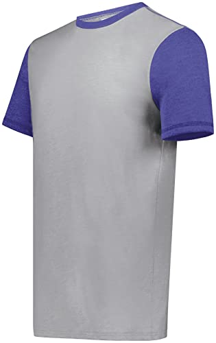 Augusta Sportswear Boys' Youth Gameday Vintage Ringer Tee, Grey Heather/Purple Heather, Medium