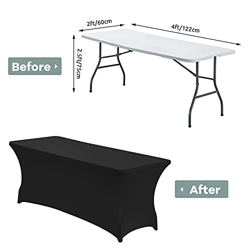 Image of CWK 4FT Waterproof Stretch Spandex Table Cover for Rectangular Tables - Elastic Fitted Tablecloth for Folding Tables,Wrinkle Resistant Table Cloth for Parties, Weddings, Banquets & Events (Black)