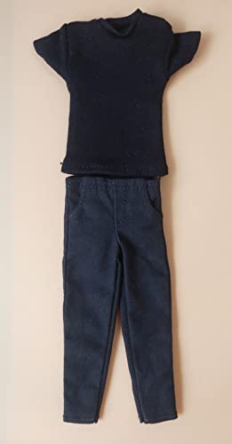 Modelo de Camiseta Negra y Pantalones 1:12 para Muñecos de 6" miniatura 1