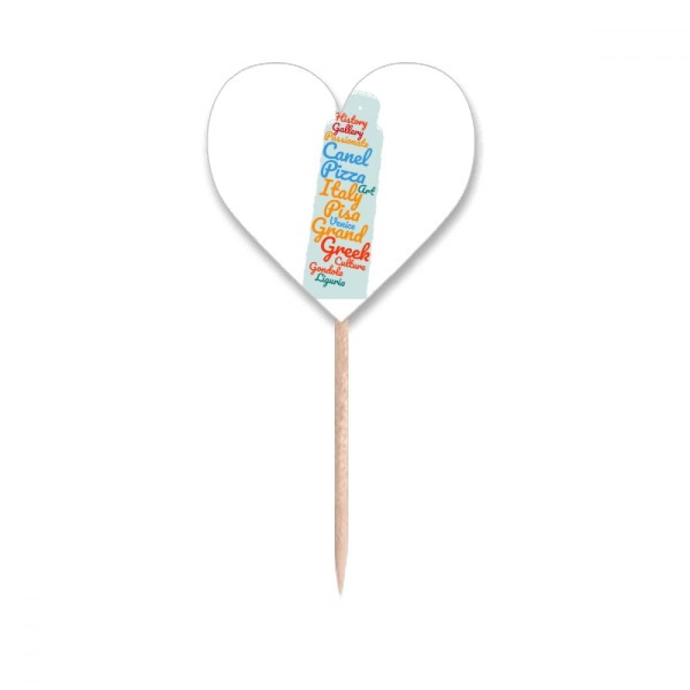 Italy Pisa Tower Landmark Wordcloud Toothpick Flags Heart Lable Cupcake Picks