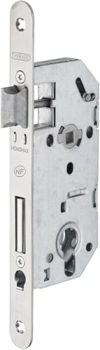 Boîtier de Serrure MONOMAX NF Axe 40 Version Cylindre - Coffre Galvanisé, Têtière Inox, Sans Gâche - Modèle Encastrable pour Porte d'Entrée - Made in France - Finition Grise - THIRARD