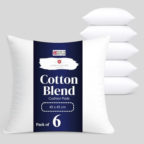 Lancashire Textiles 6 Pack Luxury 18" x 18" (45 x 45cm) Cotton Blend Cushion Pads with Super Bounce Polyester Fibre, Made of Finest British Materials