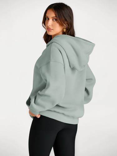 Trendy Queen Womens Oversized Hoodies Fleece Sweatshirts Fall Fashion Pullover Sweaters Winter Clothes Light Green L - Thumbnail 4