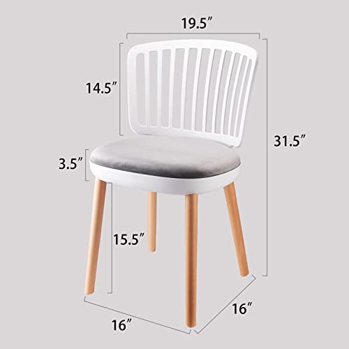 Starway Mid Century Modern Dining Chairs Set Of 4, Retro Faux Velvet Accent Chair With Solid Wood Legs, Armless Side Chair Leisure Chair For Kitchen, Dining Room & Living Room (Gray) #TOP2