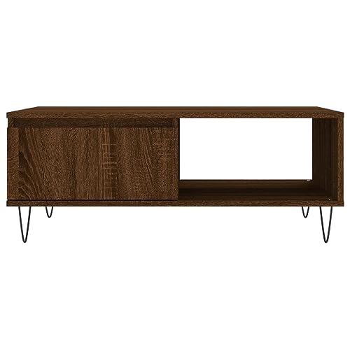 Table basse marron gain de place pour ranger vos télécommandes avec structure fer aspect chêne - 6