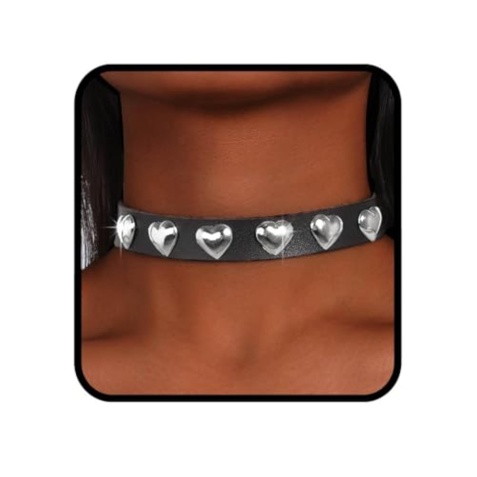 Black Leather Punk Choker Necklace for Women
