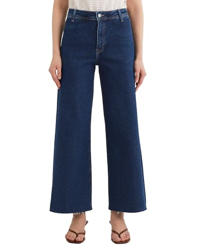 Women's Trendy High Waisted Straight Wide Leg Cropped Jeans Stretchy Denim Pants Frayed Hem
