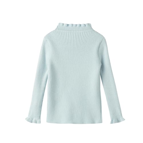 Image of Mud Kingdom Girls Mock Neck Sweater Long Sleeve Knit Top Solid Ruffled Collar Undershirt Slim Fit Lettuce Trim