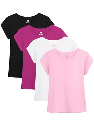 4 Pack Girls Shirts Cotton T Shirts Kids Crew Neck Tops Summer Short Sleeve Tees for Girls 2-18 Years