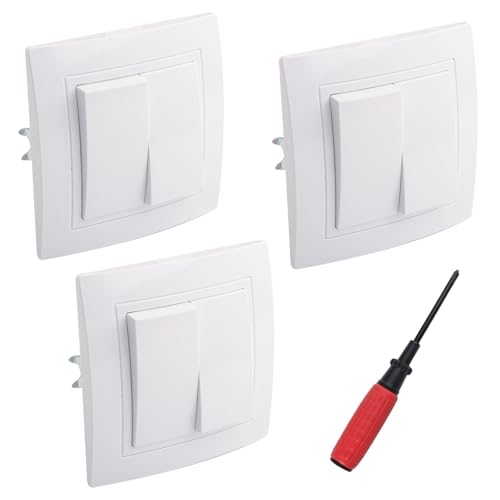 UYUYong 3 Pièces Interrupteur Double 10 a 250 V Interrupteur Mural Pas de Vis Interr-upteur Encastrable Avec Stylo à Vis Bouton Interrupteurs pour Escalier...
