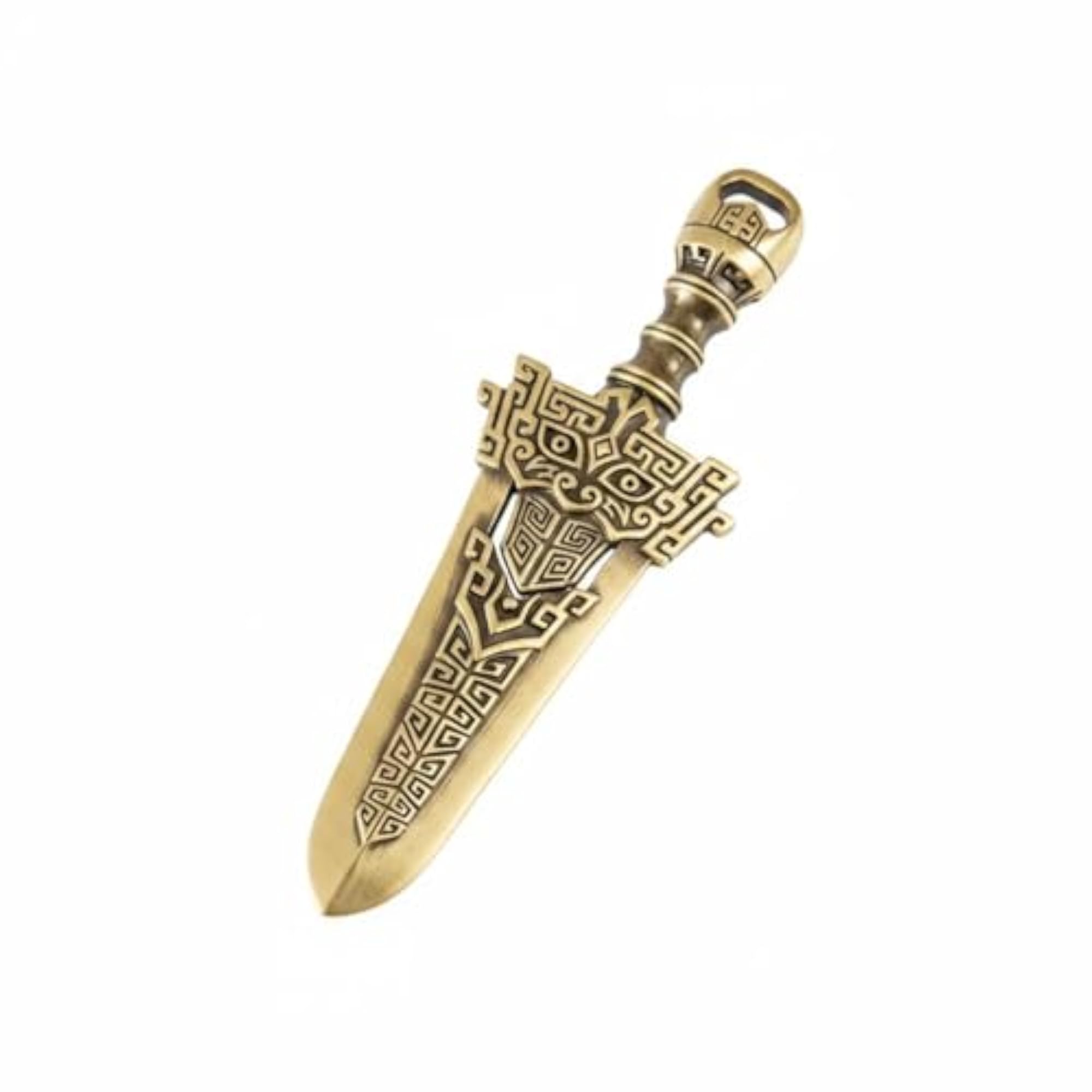 Geometric Engraving Sword Charm, Brass Pentacles Accessory