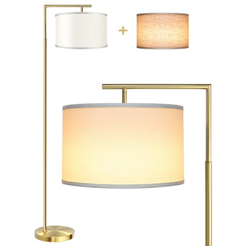 ROTTOGOON Floor Lamp for Living Room, Montage Modern Floor Lamp with 2 Lamp Shades & 9W LED Bulb, Montage Tall Pole Reading Standing Light for Bedroom, Study Room - Gold, Antique Brass