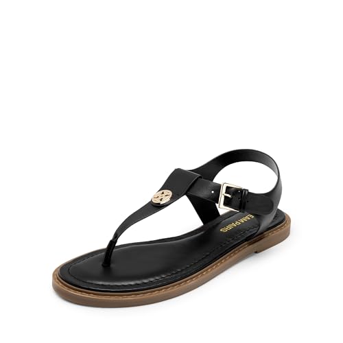 DREAM PAIRS Dressy T-Strap Flat Thong Sandals for Women Comfort Roman Gladiator Casual Summer Beach Flip Flop Shoes with Adjustable Back Ankle Strap 7.5 All Black
