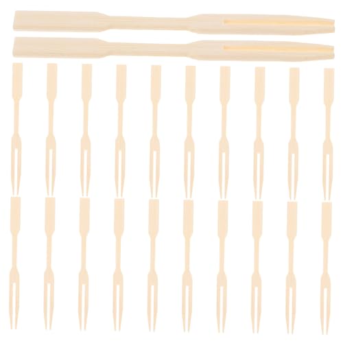 Cabilock 100Pcs Mini Forks for Appetizers Childsafe Wooden Fruit Picks Smooth Finish Skewers for Charcuterie Cakes and Snacks for Parties and Catering Events