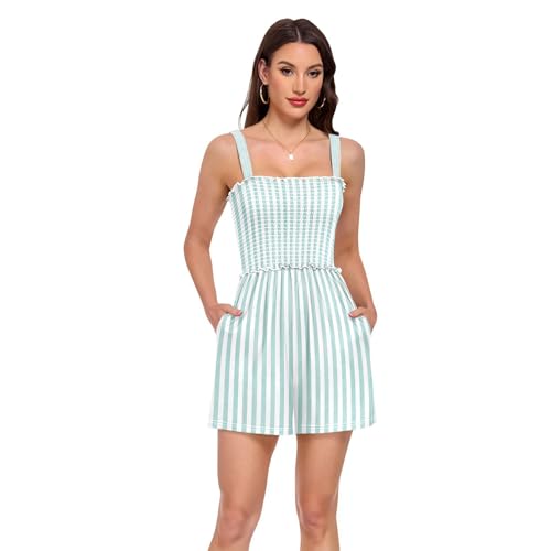 Barboteuse femme à rayures géométriques et col carré coupe short