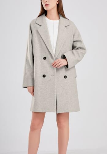 chouyatou Women's Casual Notch Lapel Double Breasted Warm Pea Coat Overcoat3