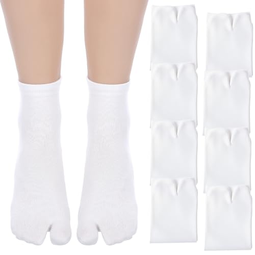 Psiriol 4Pairs Japan Tabi Socks for Flip Flop, Cotton Non Slip Toes Separated Sock Japanese Elastic Split Toe Socks for Geta Samurai Japanese Split Toe Sandals Ninja Slipper Men Women