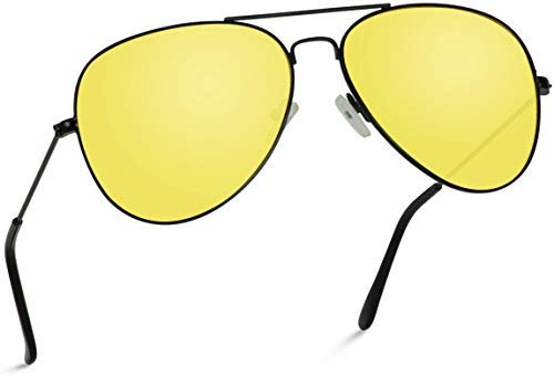 arzonai Classic Aviator Metal Unisex Sunglasses, Black Frame, Yellow Lens (Medium) Pack of 1-picture-55