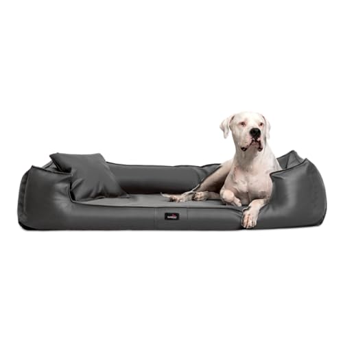 tierlando® Orthopädisches Hundebett Goofy Easy Clean aus Kunstleder mit Matratzenschoner, für mittelgroße und große Hunde Größe: 110x90cm Farbe: 02 Graphit