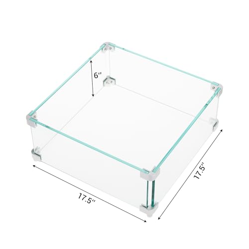 Fire Pit Wind Guard, 17.5" x 17.5" x 6" Tempered Glass, Modern Style, Transparent