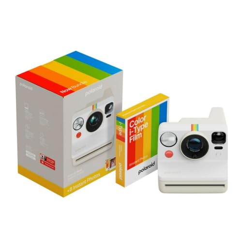 Polaroid Now 3rd Generation I-Type Instant Camera + Film Bundle - Now Pebble White Camera + 8 Color Photos (6573)