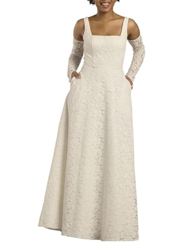 David's Bridal Tank Square Neck Lace A-Line Wedding Dress