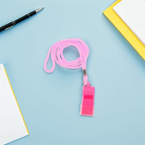 6 silbatos deportivos plásticos ruidosos rosa con cordón miniatura 5