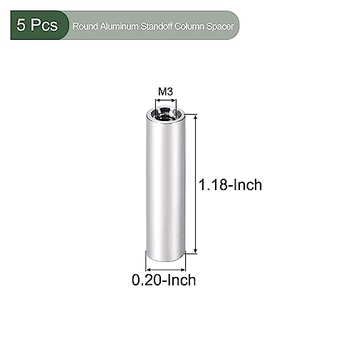 YOKIVE 5 Stück Abstandshalter, Aluminium Runder Gerader Abstandshalter | Verhindert Gelenkverformung, Ideal für Roboter, Drohnen (Silber, M3, 30mm)