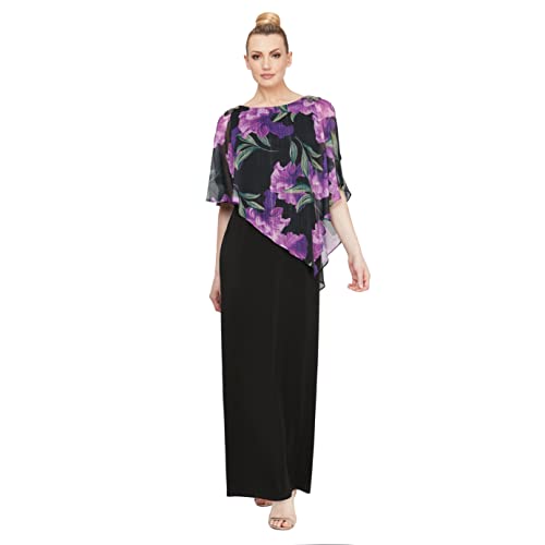 Image of S.L. Fashions Women's Long Sequin Lace Beaded Capelet Overlay Mother of The Bride Dress, Formal Evening Gown