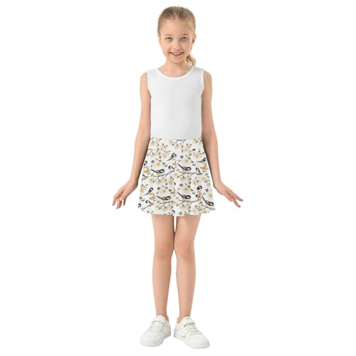 Spring Birds Girls Skorts with Built-in Shorts Flowy Skorts for Little Girl Pleated Skirt for Kids with Pockets 4-12Y4