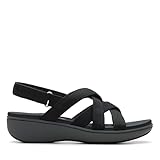 Clarks Sandalia de cuña Athleisure para mujer, Negro (Black Canvas), 8.5 Wide