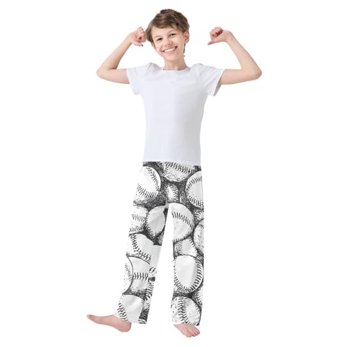 ZZXXB Retro Baseball Boys Long Pants Soft Trousers Elastic Waist Kids Lounge Bottoms with Pockets S-XL2