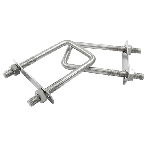 Image of 2 Stainless Steel Square U-Bolts, 2.0 inch x 4.7 inch, M10 304 | With Frame Plates and Nuts, Light Industry, Metallurgy, Construction, Shipping