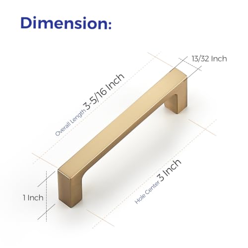 Image of Ravinte Champagne Bronze Kitchen Cabinet Solid Handles,3 Inch,5 Pack | Solid Zinc Alloy, Modern Slim Style, Square Design, Deep-Thread Firm Base, Screws Included, for Kitchen Drawers & Cupboards