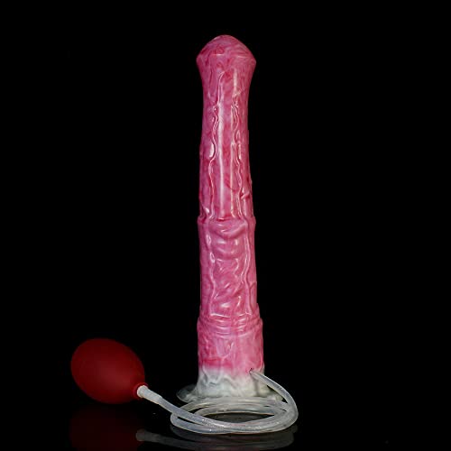 Jixaxe Super lange dierendildo anale dildo's realistische paard ejaculatie dildo met zuignap spray squirting penis anale pluggen siliconen meerdere kleuren anaal seksspeeltje voor mannen vrouwen (rood-grijs) - Afbeelding 4