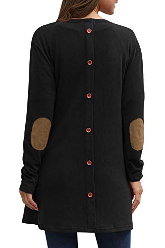 Winter Cardigan Womens Long Sleeve Elbow Patch Casual Kimono Outwear Black S - Thumbnail 5