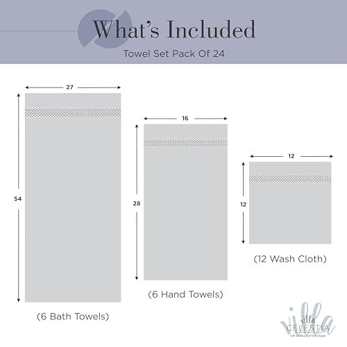 Image of Villa Celestia 24-Piece 100% Cotton Towel Set, 6 Bath Towels, 6 Hand Towels, 12 Wash Cloth, Quick-Dry, Navy Blue