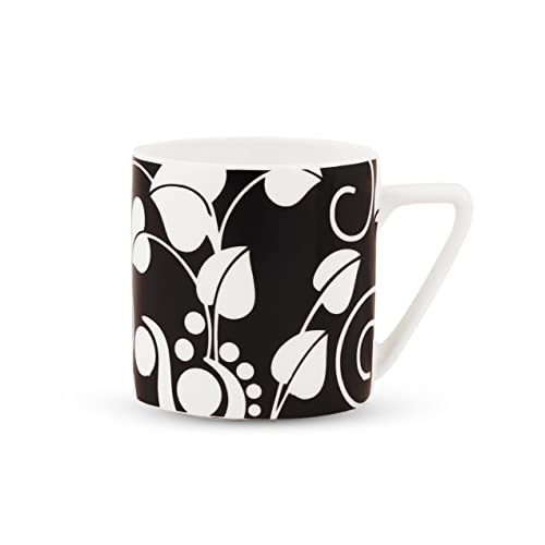 Image of Dandy Lines Puja Black and White Leaf Coffee Mugs, Eco-Ceramic, Pack of 6, Microwave & Dishwasher Safe, Great for Home Use & Gifting