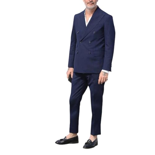 Men's Stripe Double Tuxedo - Breasted Jacket Pants | Groom Wedding Prom