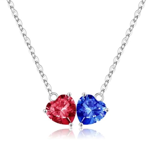 Iefil Gifts for Wife - Simulated Ruby & Sapphire Birthstone Necklace